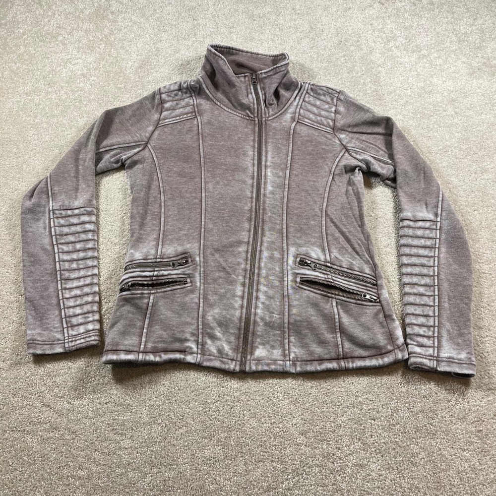 BNCI by Blanc Noir Moto Jacket Womens Large Brown Acid Wash Quilted Zip 9AMJ868C